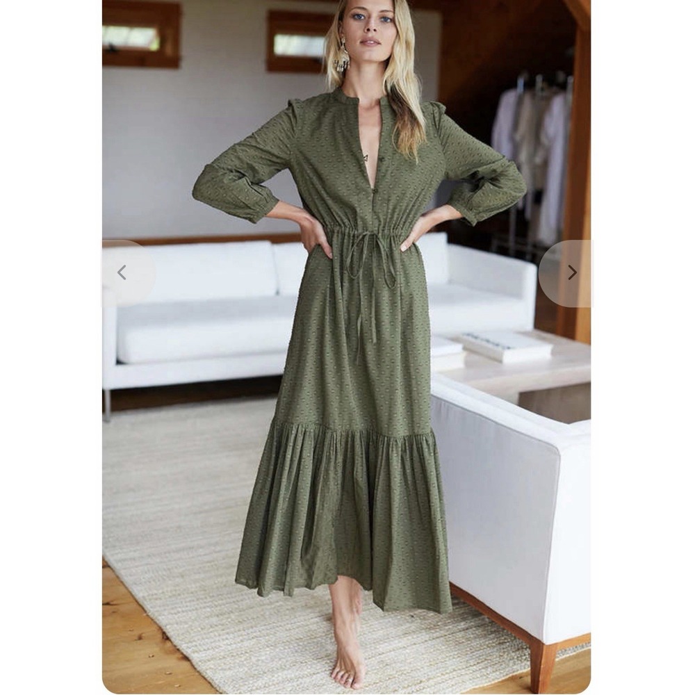 NWT Emerson Fry India Collection Frances Texture Dress Olive Green Cotton Sz M